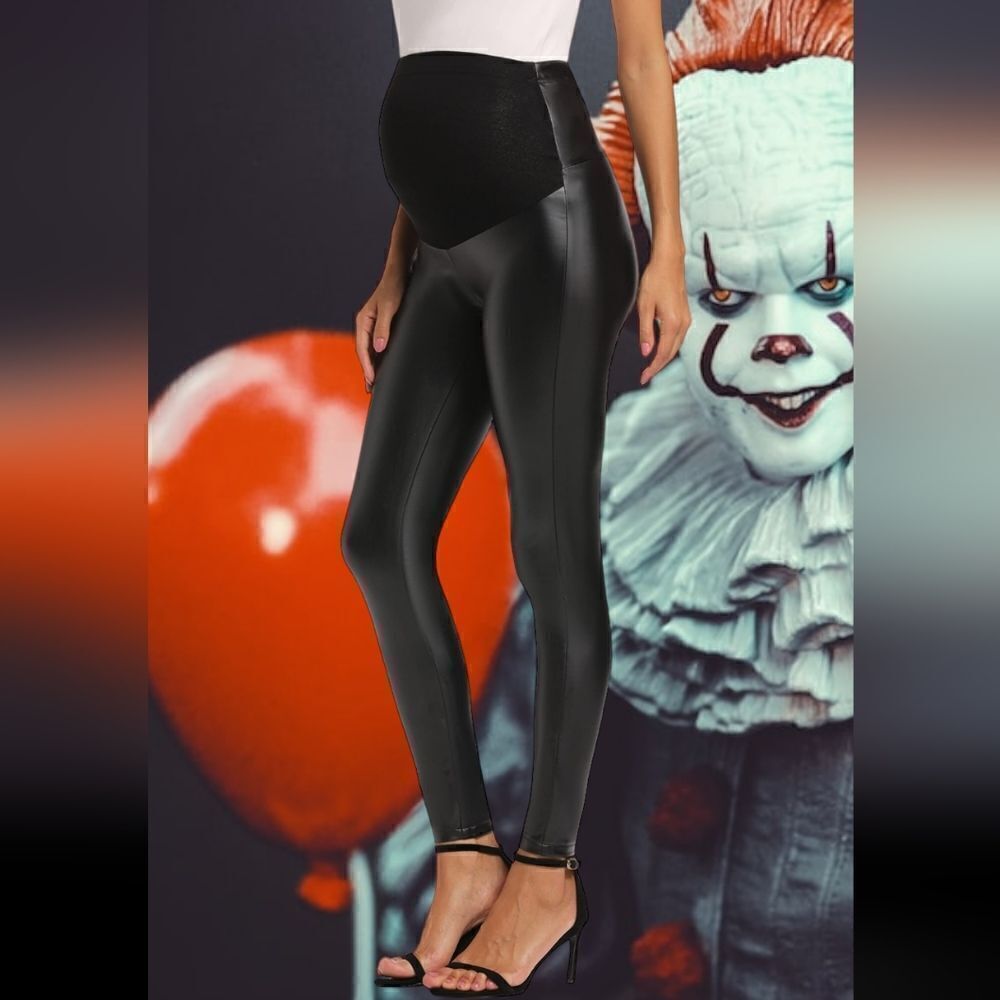 Black Faux Leather Adjustable Waist Maternity Leggings Size Small
